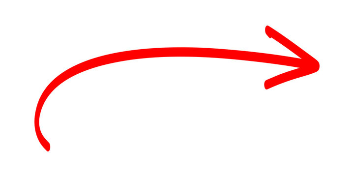 Red curved arrow pointing right. Hand drawn red arrow.