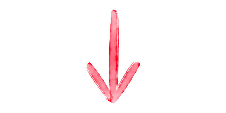 Hand painted red watercolor arrow pointing down