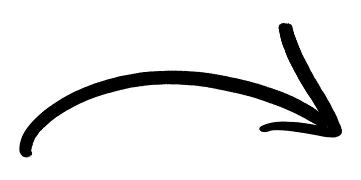 Long hand drawn curved black arrow pointing down