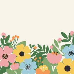 Vibrant and Colorful Floral Border Design with Assorted Blooms.