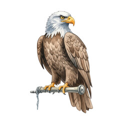 Fototapeta premium Majestic bald eagle perched with sharp talons and piercing gaze isolated on transparent background