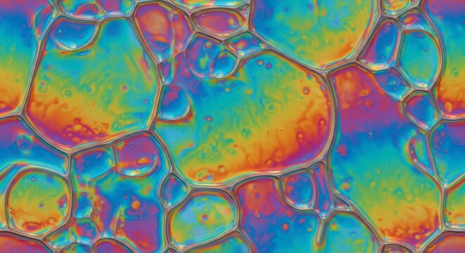 Abstract macro image of bubbles with iridescent colors and unique patterns