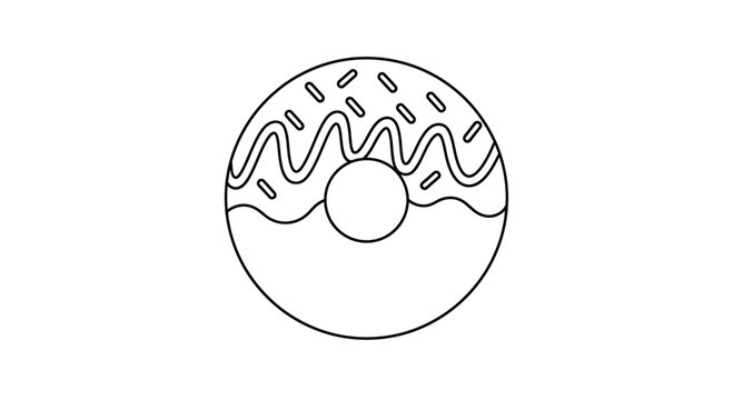 Simple outline drawing of a frosted donut with sprinkles and icing