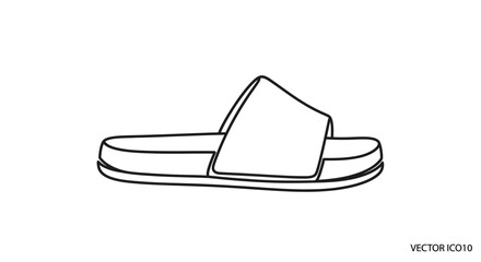 Simple Line Drawing of a Single Slide Sandal, Minimalist Footwear Icon