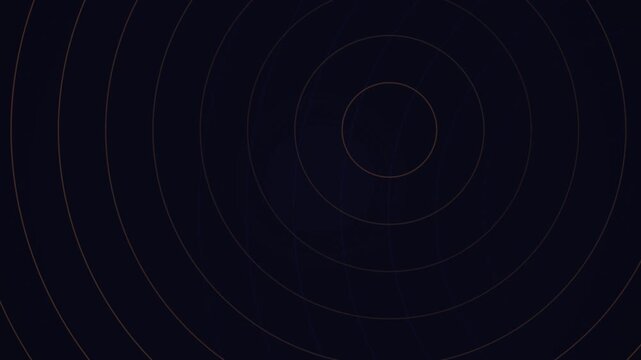 Abstract technology motion background featuring thin orange concentric circles on a dark blue background, seamless loop.
