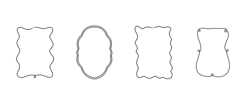 Decorative hand drawn frames collection with abstract wavy borders and ornamental shapes. Vector illustration isolated on white background.