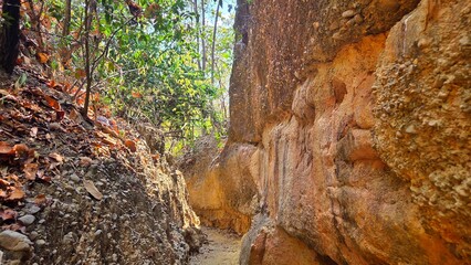 Adventure Trail Through Ancient Sedimentary Rock Formations in Nature.