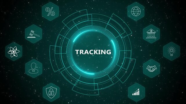 Futuristic data tracking dashboard interface with digital analytics monitoring system performance control business intelligence technology concept 4K animation