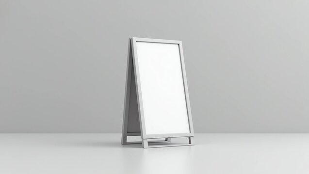 Blank white metallic outdoor advertising stand mockup set, isolated, 3d rendering. Clear street signage board mock up. A-board with metal frame template