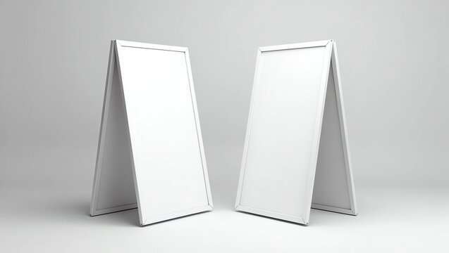 Crezon or PVC A-frame sandwich boards for design mock up and presentation. white blank 3d render illustration