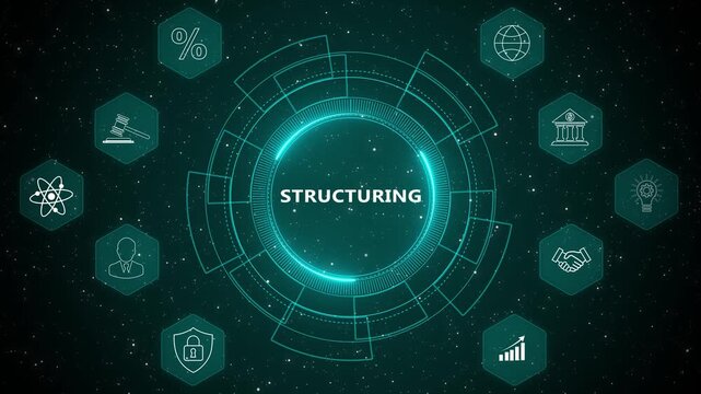 Digital data structuring analytics dashboard interface with system architecture organization information management technology concept futuristic UI 4K animation