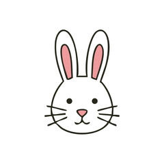 Fototapeta premium Cute Easter bunny face illustration in simple cartoon style. Adorable rabbit icon perfect for Easter decorations, greeting cards, spring designs and stickers.