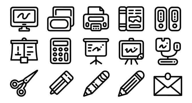 Educational tools and classroom supplies line icons with flip chart and pencil set vector