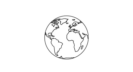 Obraz premium Simple Line Art Globe Icon, World Map Outline, Earth Planet Illustration