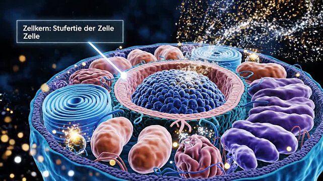 Detailed 3D illustration of an animal cell with nucleus and organelles