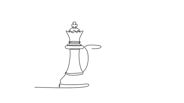 Continuous line drawing of chess king and bishop on white background
