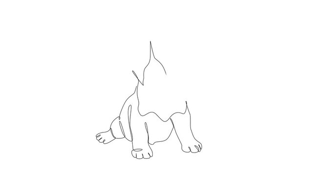 Continuous line drawing of cute welsh corgi puppy sitting on ground
