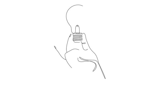 Continuous line drawing of hand holding light bulb for new big ideas