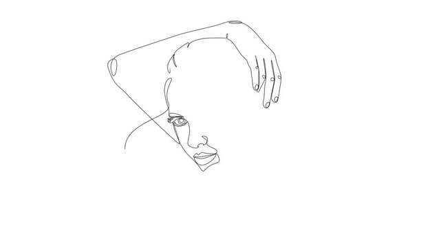 Minimalist continuous line drawing animation of elegant female face