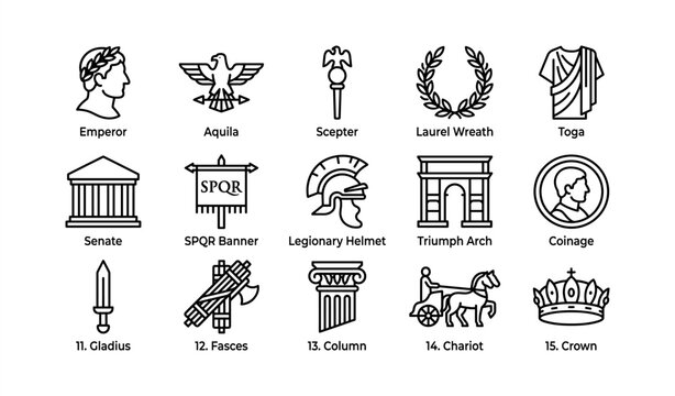 Ancient roman symbols: imperial emblems and military icons