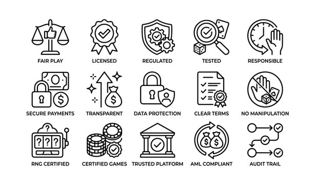 Icon set for online gaming security and fair play regulations