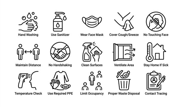 Covid-19 safety practices: hygiene, distancing, ventilation, ppe, waste disposal