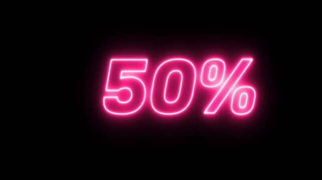 0-100 % glowing pink neon counting number animation on an alpha channel transparent background