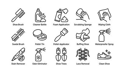 Fototapeta premium Shoe care tools collection: brushes, cleaners, polish, sprays, accessories