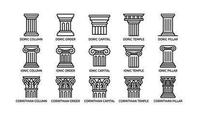 Naklejka premium Doric, ionic, corinthian: classical architectural column styles diagram