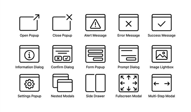 Collection of various ui popup and dialog box icons