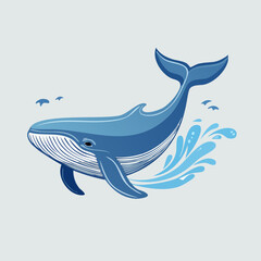 Fototapeta premium Majestic Blue Whale Swimming in the Ocean with Water Splash.