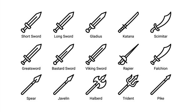 Icon set of swords and spears in line art style