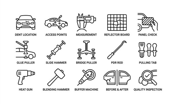 Automotive tool icon set for car repair and maintenance