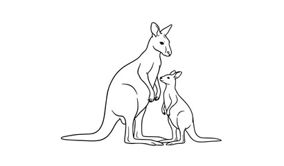 Fototapeta premium Kangaroo Mother and Baby Joey Minimal Line Art Wildlife Vector Illustration