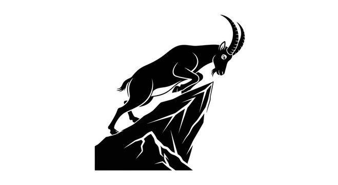 Powerful mountain ibex silhouette vector illustration showcasing dynamic agility on a precipitous