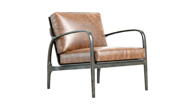 Brown Leather Armchair with Dark Metal Frame