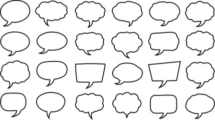 Fototapeta premium Collection of twenty-four diverse black outlined speech bubbles on a white background Keywords