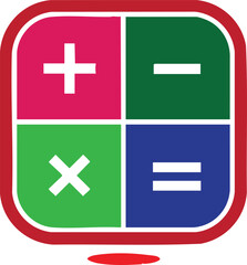 Obraz premium Colorful calculator keypad with plus minus multiply and equals symbols on white background