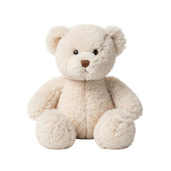 Fototapeta premium Fluffy cream colored teddy bear with brown nose and black eyes isolated on a transparent background
