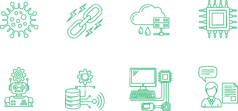 Eight Green Technology Representing Cybersecurity Data Science and Artificial Intelligence Concepts