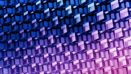 Obraz premium Transparent glass cube grid pattern, abstract geometric technology background, 3D illustration