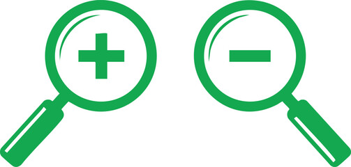 Obraz premium Green Magnifying Glass for Zoom In and Zoom Out on White (95