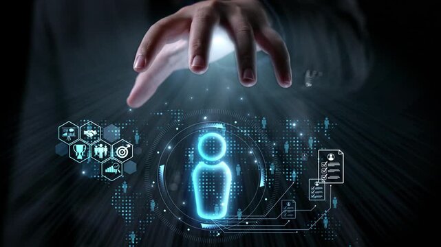 This image features a glowing holographic representation of a person, dynamically interacted with by a hand, illustrating the intersection of technology and human experience. Qubit