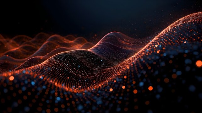 Luminous Dot Matrix Paths and Dynamic Depth Perspective on Dark Gradient are features of this futuristic big data visualization. Vector illustration.
