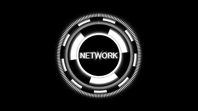 Futuristic circular hud element with radial lines animation on black background. Futuristic circular hud interface technology dashboard concept. Futuristic circular hud digital data visualization.