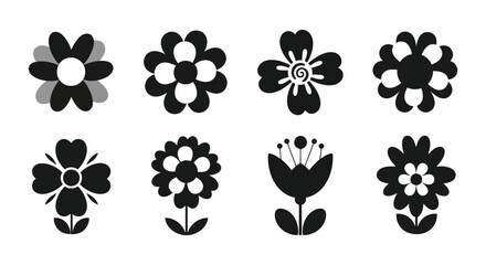 Fototapeta premium A collection of various stylized flower icons in black and white
