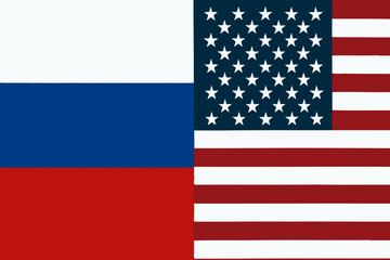 Fototapeta premium American USA and Russia state Official Symbol Side by Side. National Flag Image. Close Up International Relations Illustration