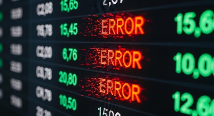 A stock market display screen showing error messages