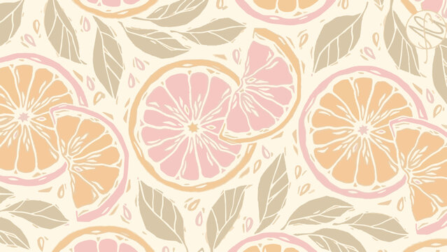 Illustration of citrus fruits and leaves pattern