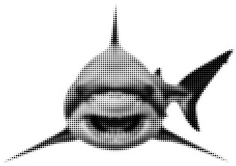 Great White Shark in Graphic: A stark black and white graphic showcases a great white shark, emphasizing its powerful form and striking presence in a visually engaging and artistic way. © Taha